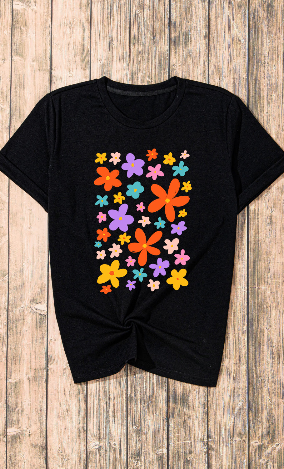 Flower Graphic Round Neck Short Sleeve T-Shirt Trendsi