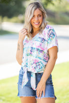 Aztec Tie Dye Front Knot Top Boutique Simplified