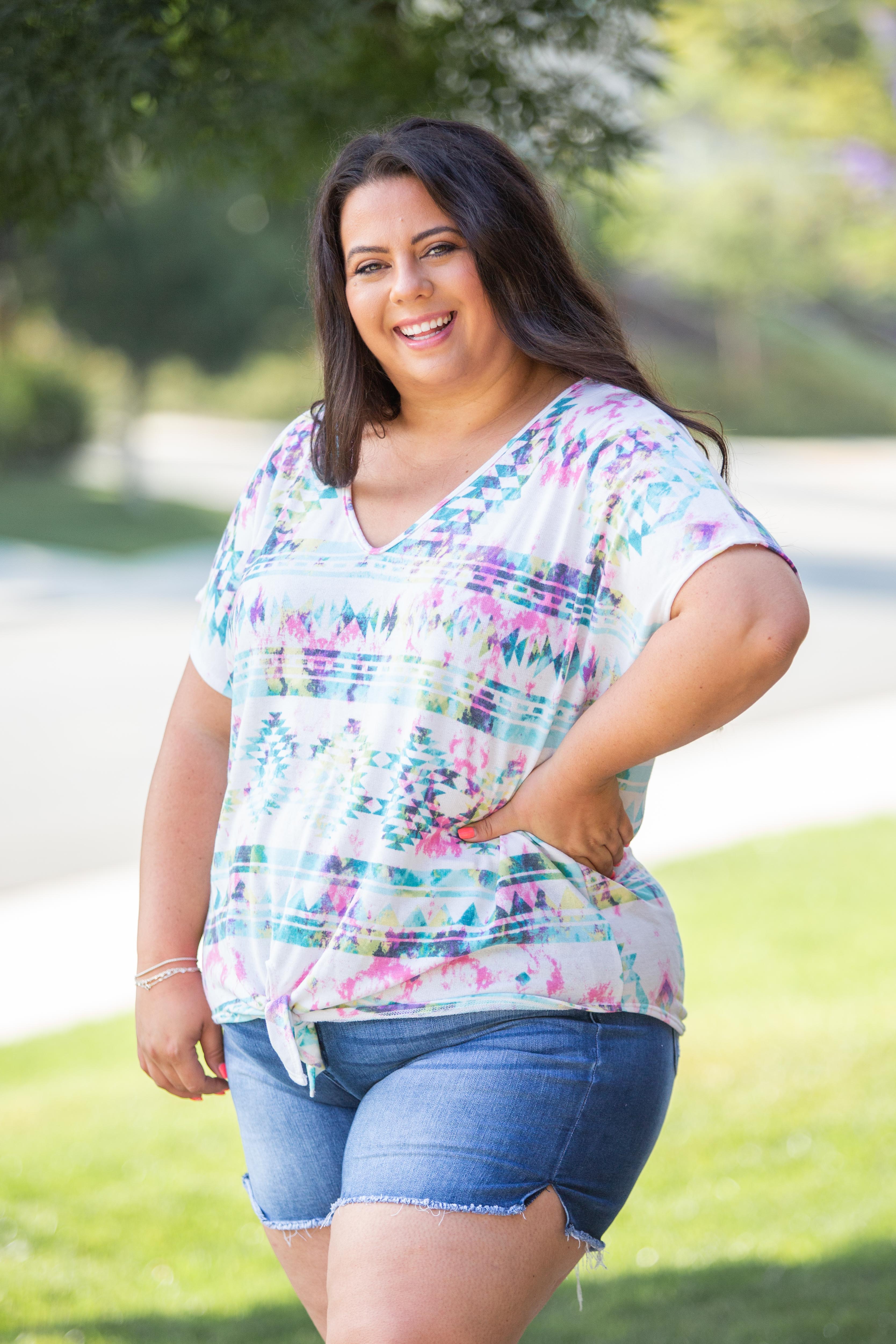 Aztec Tie Dye Front Knot Top Boutique Simplified