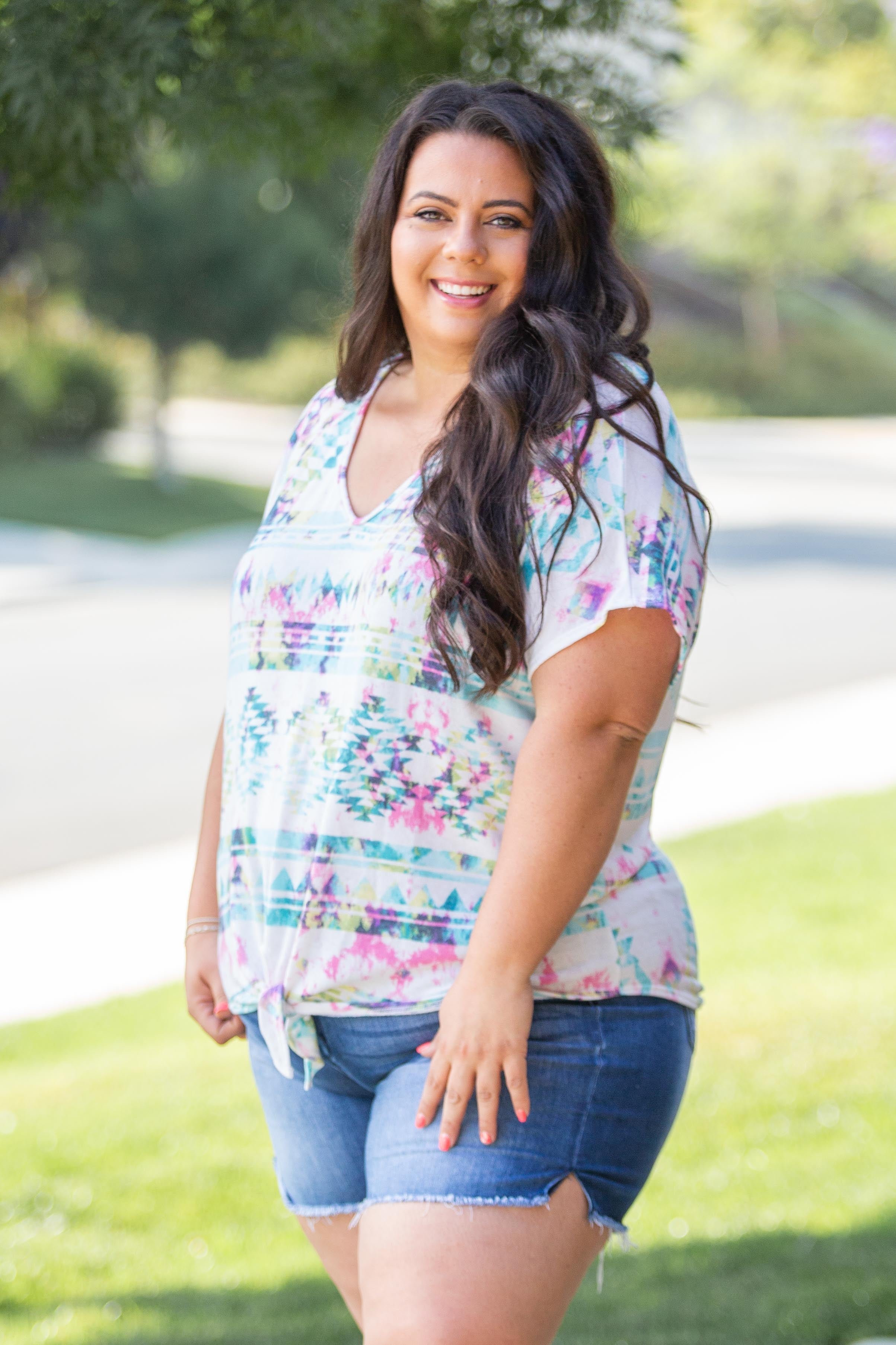 Aztec Tie Dye Front Knot Top Boutique Simplified