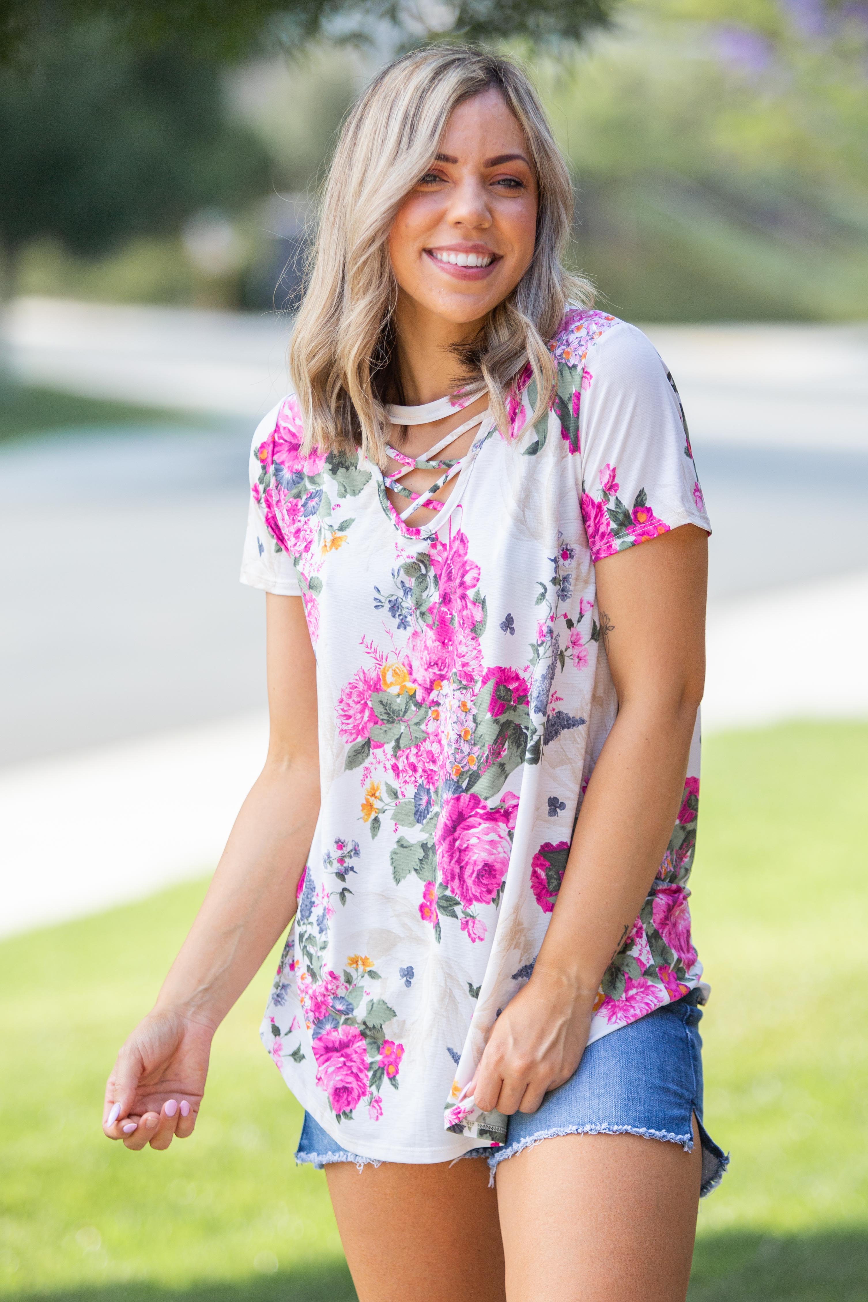 Peonies Criss Cross Top Boutique Simplified