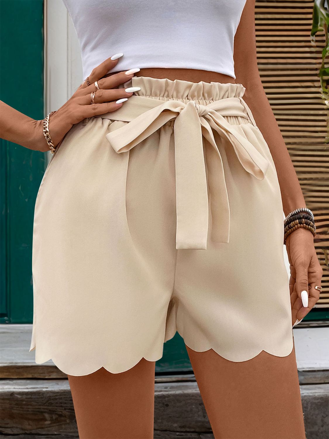 Frill Tied Shorts with Pockets Trendsi