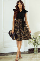Tied Ruffled Leopard Cap Sleeve Dress Trendsi