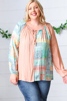 Peach & Mint Floral Color Block Raglan Peasant Top Haptics