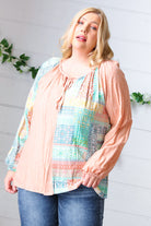 Peach & Mint Floral Color Block Raglan Peasant Top Haptics