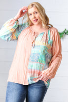 Peach & Mint Floral Color Block Raglan Peasant Top Haptics