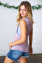 Coral & Denim Stripe Floral Print Tank Top Sugarfox