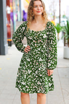 Positive Perceptions Olive Ditsy Floral Square Neck Dress Haptics