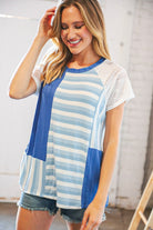 Blue Rib Terry Lace & Stripe Color Block Top Sugarfox