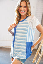 Blue Rib Terry Lace & Stripe Color Block Top Sugarfox