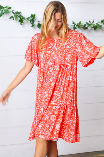 Coral Floral Button Down Midi Dress Haptics