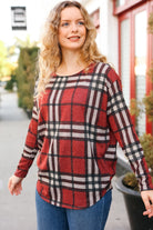 Perfectly You Red Plaid Boat Neck Long Sleeve Top First Love