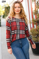 Perfectly You Red Plaid Boat Neck Long Sleeve Top First Love