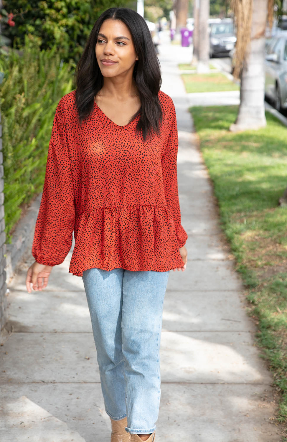 Rust Leopard Wool Dobby Woven Knit Top Haptics