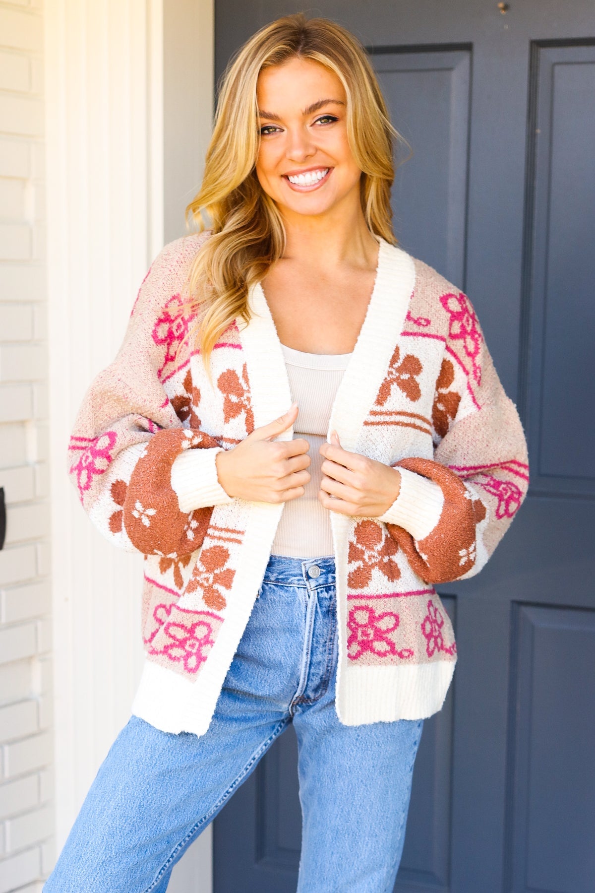 Take on The Day Ivory Floral Stripe Open Cardigan Very J