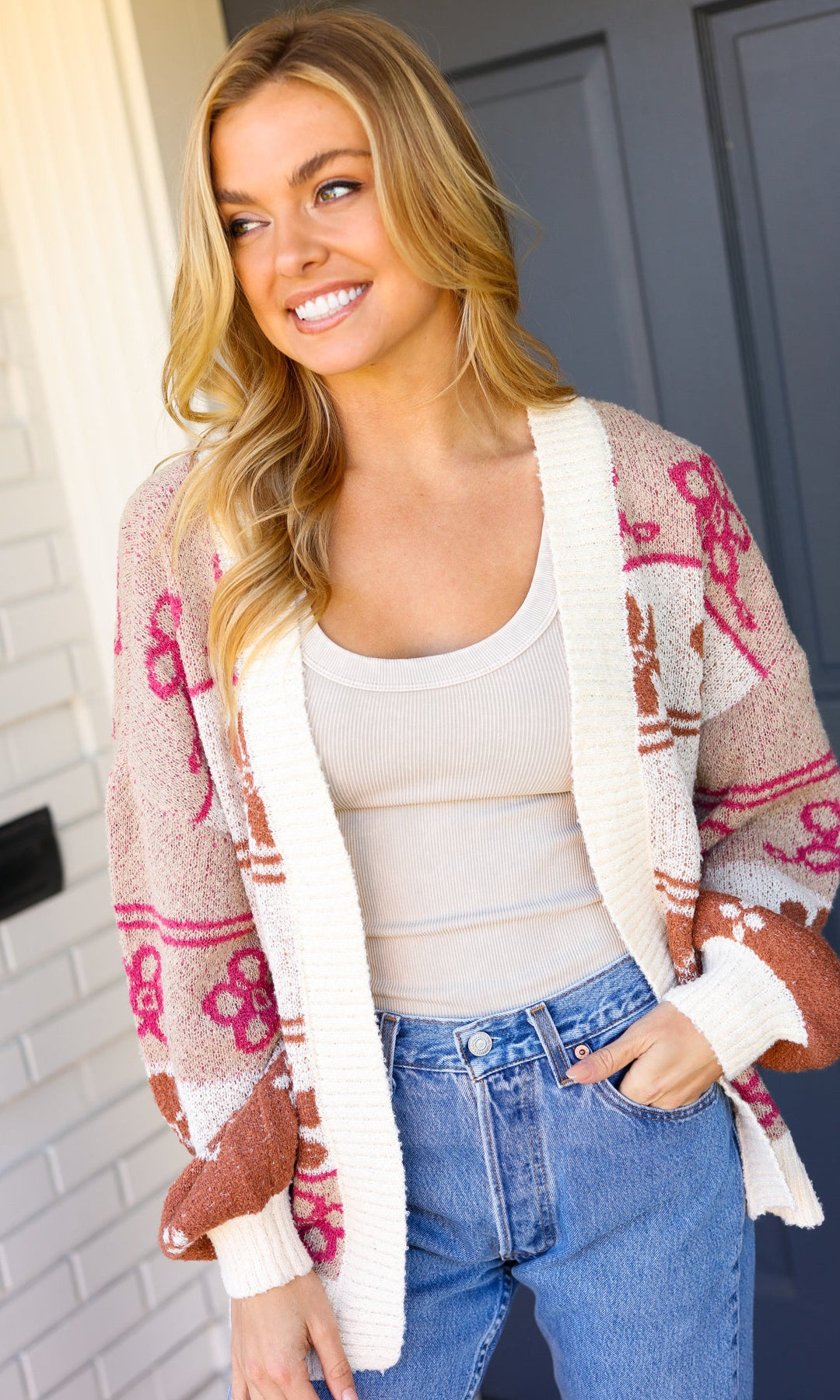 Take on The Day Ivory Floral Stripe Open Cardigan Very J