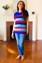 Forget Me Not Royal Blue Stripe Short Sleeve Dolman Sweater Haptics