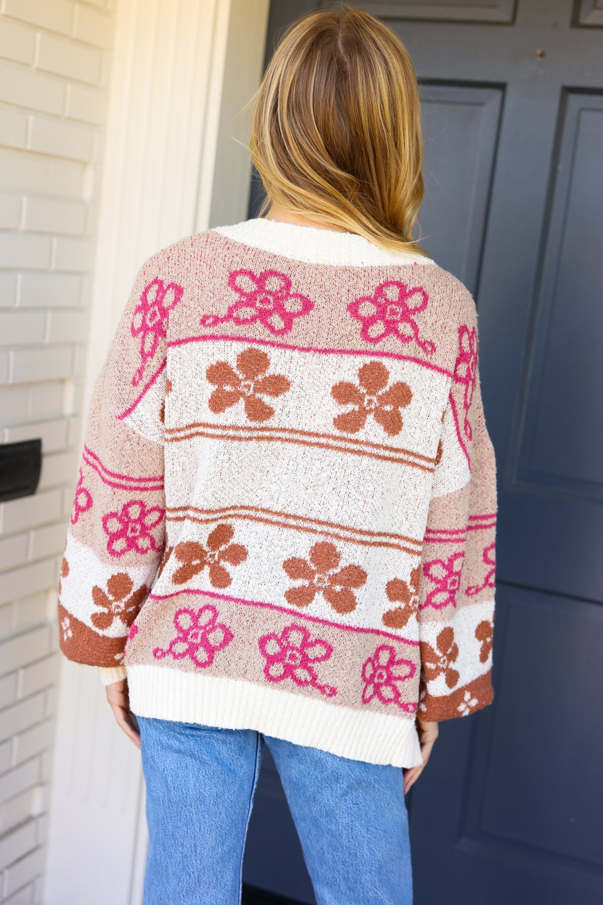 Take on The Day Ivory Floral Stripe Open Cardigan Very J