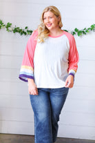 Pink Pointelle Color Block Wide Sleeve Pullover Sugarfox