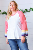 Pink Pointelle Color Block Wide Sleeve Pullover Sugarfox