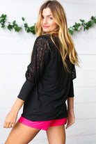 Black Lace Three Quarter Bubble Sleeve Top Haptics