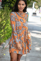 Rust Animal Geo Print Swing Dress with Pockets Hayzel