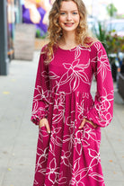 Sangria Fit & Flare Floral Print Midi Dress Haptics