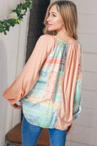 Peach & Mint Floral Color Block Raglan Peasant Top Haptics