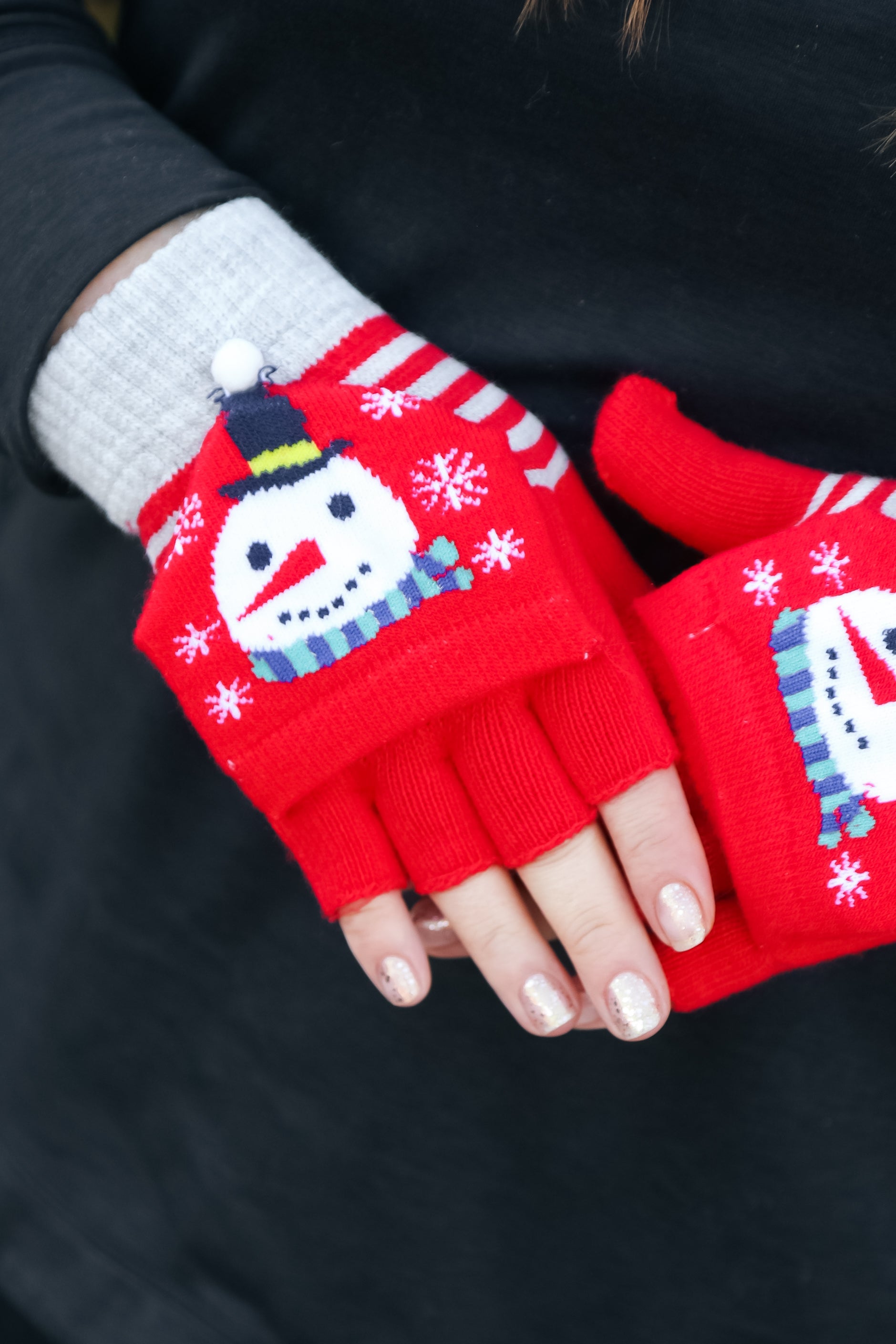 Snowman Fingerless Gloves with Convertible Mittens ICON