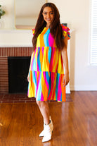 Eyes On You Multicolor Abstract Print Smocked Ruffle Sleeve Dress Haptics