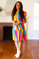 Eyes On You Multicolor Abstract Print Smocked Ruffle Sleeve Dress Haptics