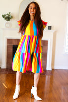 Eyes On You Multicolor Abstract Print Smocked Ruffle Sleeve Dress Haptics