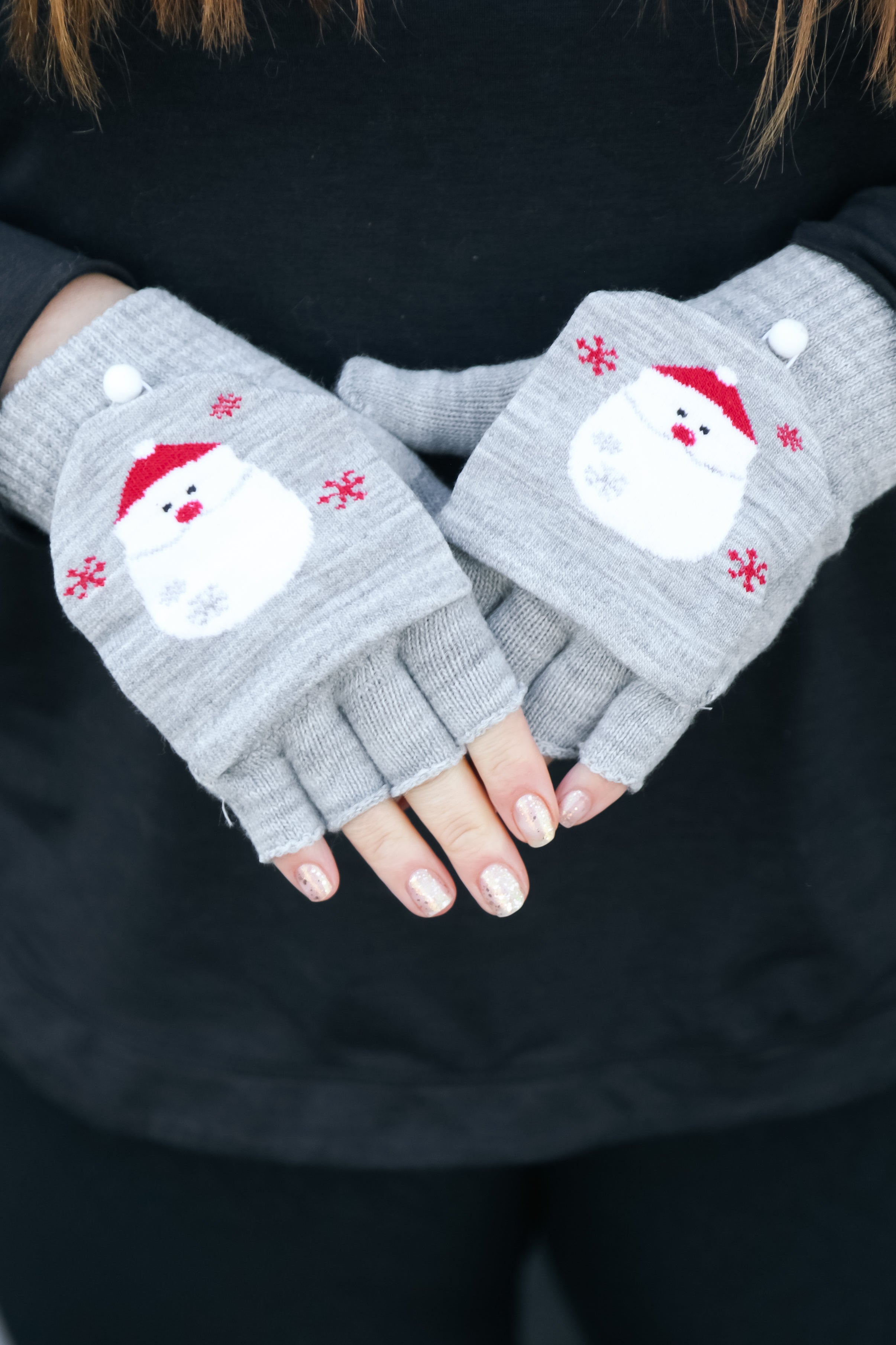 Grey Santa Claus Fingerless Gloves with Convertible Mittens ICON