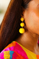 Yellow Raffia Lantern Pom Dangle Earrings ICON