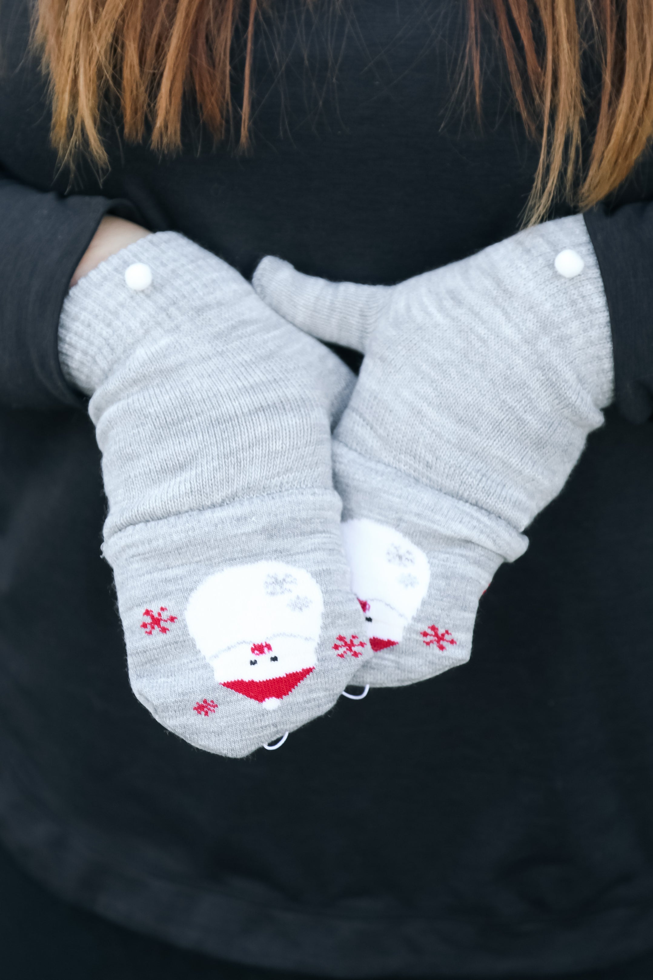 Grey Santa Claus Fingerless Gloves with Convertible Mittens ICON