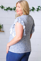 Washed Blue Floral Tiered Flutter Sleeve Top Sugarfox