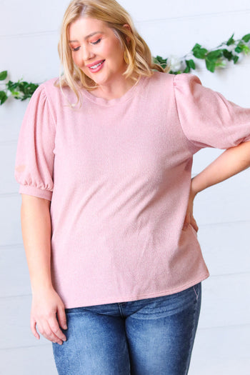 Baby Pink Puff Sleeve Two Tone Sweater Top Haptics