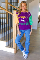 "Queen of Mardi" Pearl & Tinsel Color Block Knit Top BIBI