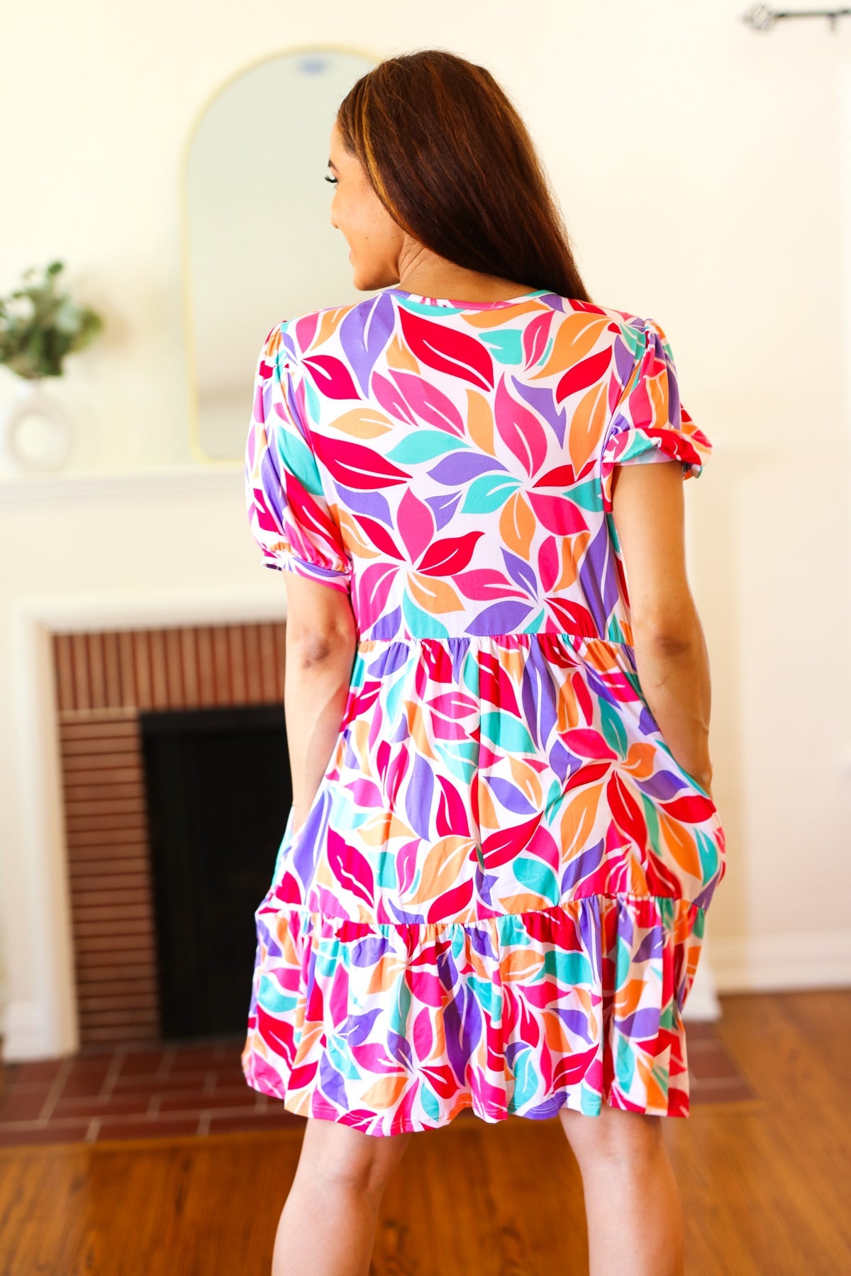 Feel Your Best Multicolor Floral Tiered Front Tie Pocketed Dress Haptics