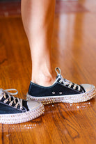 Get Their Attention Black Studded Canvas Sneakers Influence