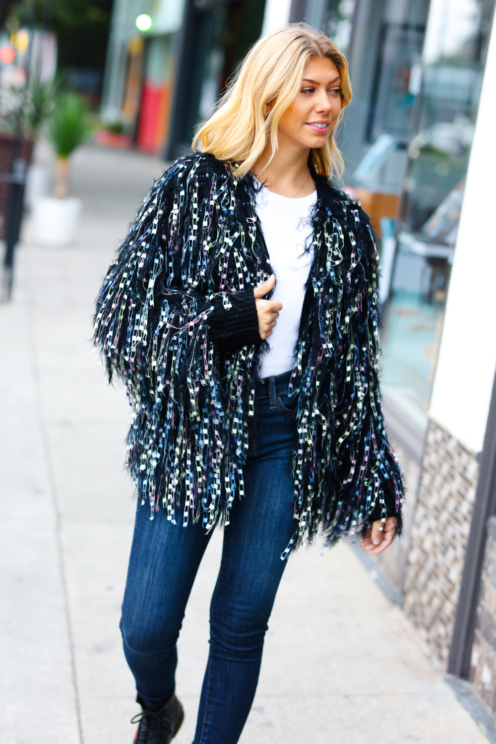 Fuzzy on sale fringe jacket