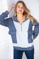 Cotton French Terry Zip Up Color Block Pullover Sugarfox