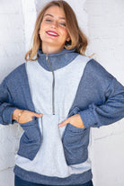 Cotton French Terry Zip Up Color Block Pullover Sugarfox