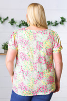 Canary/Mint Floral Square Neck Bubble Sleeve Top Haptics