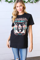 Black Cotton COWBOY Longhorn Graphic Tee BOU TEE QUE