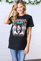 Black Cotton COWBOY Longhorn Graphic Tee BOU TEE QUE