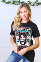 Black Cotton COWBOY Longhorn Graphic Tee BOU TEE QUE