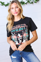 Black Cotton COWBOY Longhorn Graphic Tee BOU TEE QUE