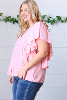 Soft Pink Swiss Dot Ruffle Woven Top Sugarfox