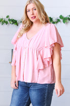 Soft Pink Swiss Dot Ruffle Woven Top Sugarfox